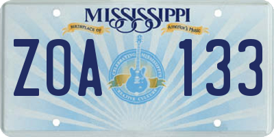 MS license plate ZOA133