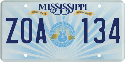 MS license plate ZOA134