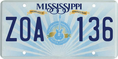 MS license plate ZOA136