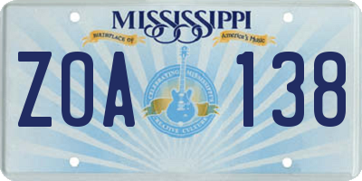 MS license plate ZOA138