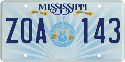 MS license plate ZOA143