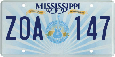 MS license plate ZOA147