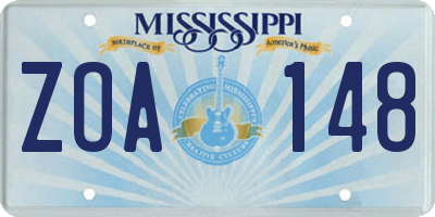 MS license plate ZOA148