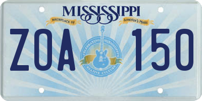MS license plate ZOA150
