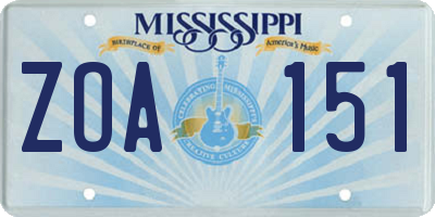 MS license plate ZOA151