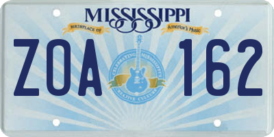 MS license plate ZOA162