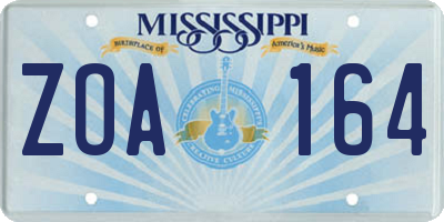 MS license plate ZOA164