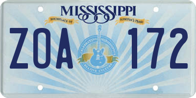 MS license plate ZOA172