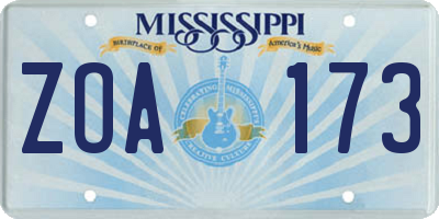 MS license plate ZOA173