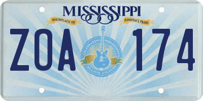 MS license plate ZOA174