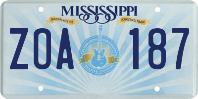 MS license plate ZOA187