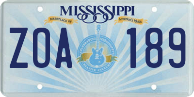 MS license plate ZOA189