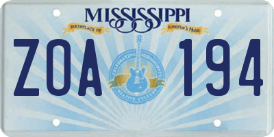 MS license plate ZOA194