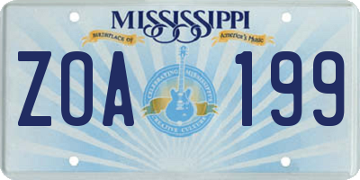 MS license plate ZOA199