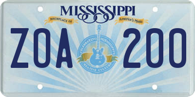 MS license plate ZOA200