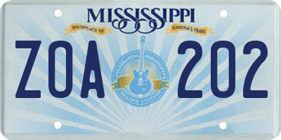 MS license plate ZOA202