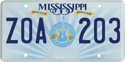 MS license plate ZOA203