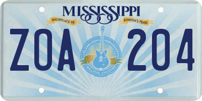 MS license plate ZOA204