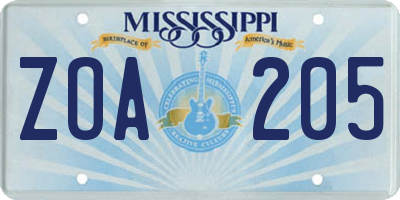 MS license plate ZOA205