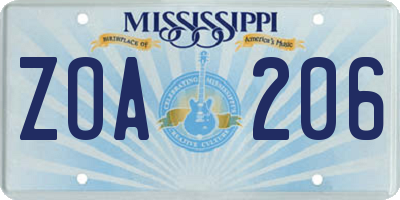 MS license plate ZOA206