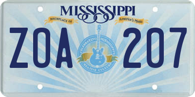 MS license plate ZOA207