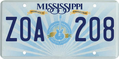 MS license plate ZOA208