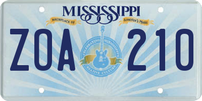 MS license plate ZOA210