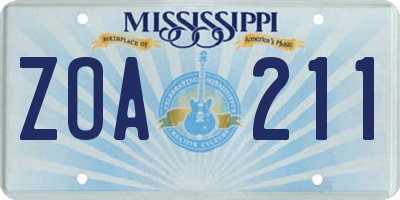 MS license plate ZOA211