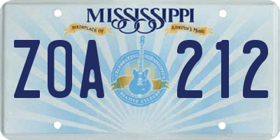 MS license plate ZOA212