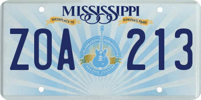 MS license plate ZOA213