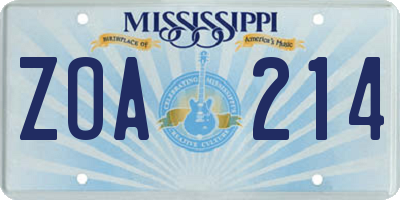 MS license plate ZOA214