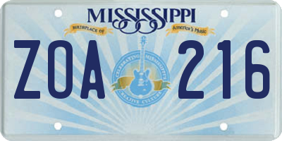 MS license plate ZOA216
