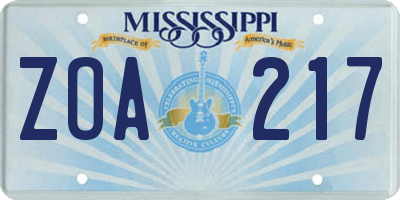MS license plate ZOA217
