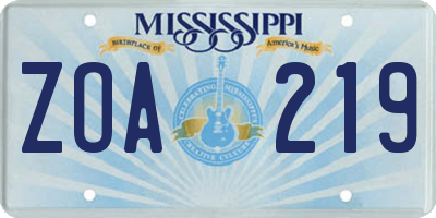 MS license plate ZOA219