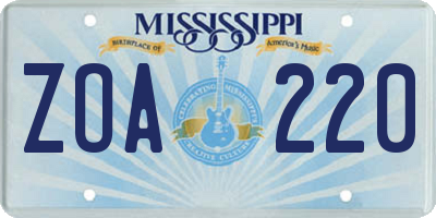 MS license plate ZOA220
