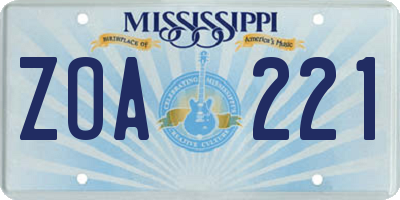 MS license plate ZOA221