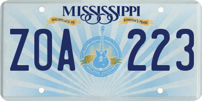MS license plate ZOA223