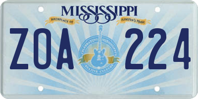MS license plate ZOA224