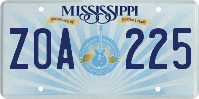 MS license plate ZOA225