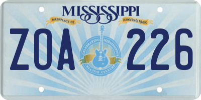 MS license plate ZOA226