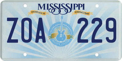 MS license plate ZOA229
