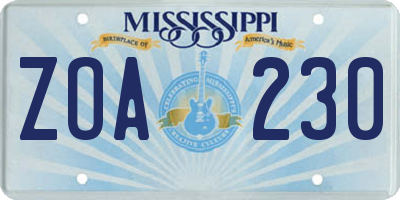 MS license plate ZOA230