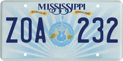 MS license plate ZOA232