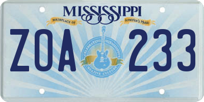MS license plate ZOA233