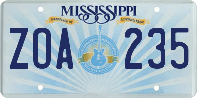 MS license plate ZOA235
