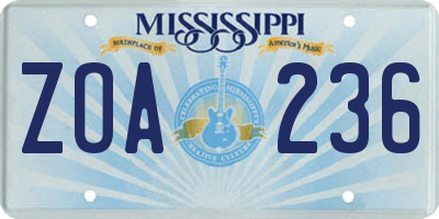 MS license plate ZOA236