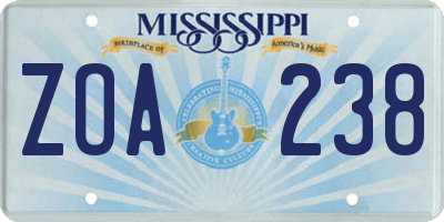 MS license plate ZOA238