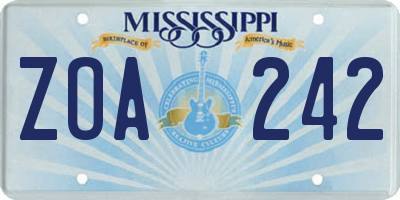 MS license plate ZOA242