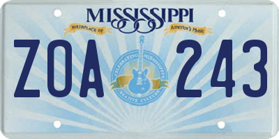 MS license plate ZOA243