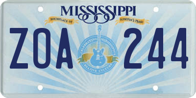 MS license plate ZOA244